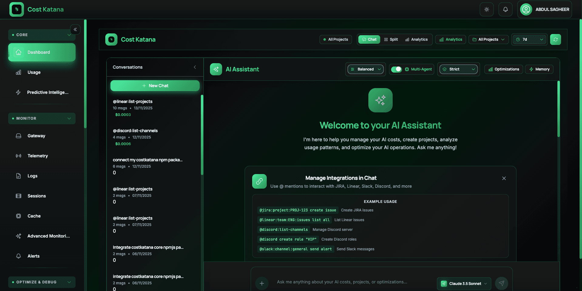 CostKatana Dashboard - Real-time AI Cost Monitoring